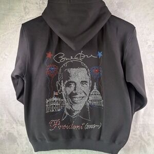 Barack Obama Rhinestone Hoodie XL Full Zip Heavyweight Bling‎ 2009